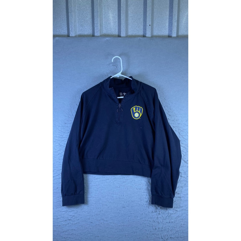 Campus Lifestyle Milwaukee Brewers Pullover Mens 2XL Navy Blue Excellent Cropped